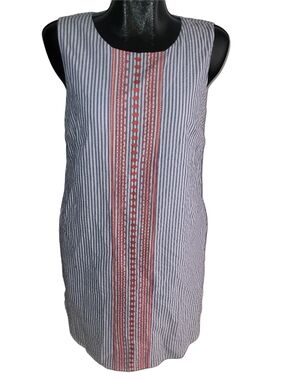 Charlie Paige Striped Sleeveless Shift Dress with Red Embroidered Front Size S
